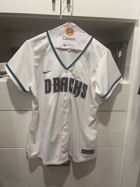Nike women’s white baseball Jersey with Teal and Black Accents